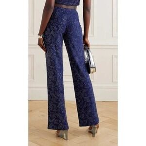Staud Navy Blue Sequin and Glass Bead Embellished Wide Leg Pants Size 8 NWOT